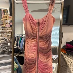 Zara Coral Pink Ruched Mini Dress